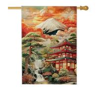 Bandiera da giardino con pagoda giapponese, bandiera decorativa per la casa, paesaggio montano rosso, decorazione per esterni, bandiera panoramica per rilassamento da giardino, 71 x 101 cm
