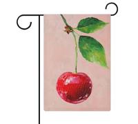 Bandiera da giardino con palla da discoteca rossa lucida con ciliegie stagionali, in iuta, doppia faccia, 30,5 x 45,7 cm