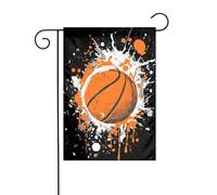 Bandiera da giardino con pallacanestro con schizzi 30 x 45 cm verticale su entrambi i lati per fattoria vacanze esterne decorazioni per cortile bandiera