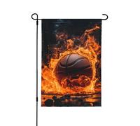 Bandiera da giardino con pallacanestro e sorgente di fuoco, vivace decorazione per esterni, per portico, cortile e patio, perfetta per primavera, estate e tutto l'anno 71,1 x 101,6 cm