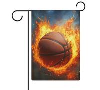 Bandiera da giardino con pallacanestro nel fuoco, in iuta su entrambi i lati, 30,5 x 45,7 cm