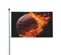 Bandiera da giardino con pallacanestro sul fuoco, 3 x 1,5 m, bandiere da giardino su entrambi i lati, resistente allo sbiadimento, bandiera per esterni, divertente bandiera per vacanze con occhielli