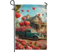 Bandiera da giardino con palloncini a forma di cuore e rosa, decorazioni rosse d'amore per la primavera e l'estate, bandiera rustica del patio per la casa, decorazione da giardino double face