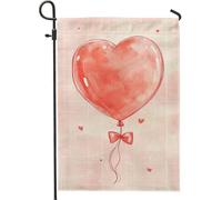 Bandiera da giardino con palloncini a forma di cuore per San Valentino, decorazione della pesca, bandiere all'aperto, bandiera in tela di iuta double face per decorazione del prato festa di vacanza