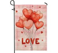 Bandiera da giardino con palloncino a forma di cuore di San Valentino, palloncini rossi per esterni, bandiera da giardino in iuta su entrambi i lati, per la decorazione della casa e del prato, 30,5 x