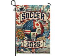 Bandiera da giardino con pallone da calcio, bandiere sportive per celebrare lo skyline della città estiva in iuta rossa su entrambi i lati, piccola bandiera da giardino per esterni, patio, prato