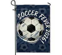 Bandiera da giardino con pallone da calcio, con testo dinamico e sportivo con impronte di orme estive blu navy su entrambi i lati, in iuta, decorativa, per esterni, portico, prato, patio, terrazza