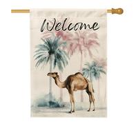 Bandiera da giardino con palma di cammello, striscione tropicale beige per cortile di benvenuto, decorazione da giardino in iuta su entrambi i lati, decorazione estiva per la casa 71 x 101 cm