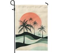 Bandiera da giardino con palma tropicale al tramonto, paesaggio con sole corallo, decorazione per la casa e il cortile, bandiera decorativa in iuta su entrambi i lati, per la decorazione del prato
