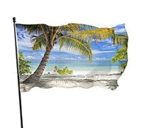 Bandiera da giardino con palme 3x5 FT Asia Bay Palme e spiaggia sabbiosa Giornata di sole Scena le Vacanze Poliestere Bandiere da cortile Casa Patio Prato Banner di auguri per interni ed ester