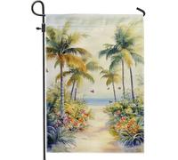 Bandiera da giardino con palme tropicali, foglie esotiche verdi, bandiera decorativa da spiaggia, tela di iuta double face, decorazione per prato esterno, 30,5 x 45,7 cm