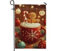 Bandiera da giardino con pan di zenzero e cacao caldo, bandiera rossa natalizia, bandiera decorativa su entrambi i lati per esterni, per le festività natalizie, cartello natalizio per esterni
