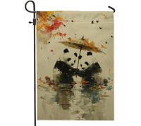 Bandiera da giardino con panda autunnale, grazioso panda con ombrello, decorazione per la casa e per esterni, bandiera da cortile in iuta su entrambi i lati, decorazione autunnale 30,5 x 45,7 cm