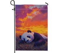 Bandiera da giardino con panda, viola tramonto che dorme, decorazione per esterni, bandiera in iuta su entrambi i lati per la decorazione della casa e del giardino, striscione per prato a tema animale