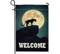 Bandiera da giardino con pantera al chiaro di luna, striscione decorativo con animali e cielo notturno, decorazione per prato esterno per autunno inverno casa, stile benvenuto, 30,5 x 45,7 cm