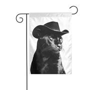 Bandiera da giardino con pantera animale con cappello da cowboy, 30 x 45 cm, verticale su entrambi i lati, decorazione per casa colonica