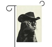 Bandiera da giardino con pantera animale con cappello da cowboy, bandiera stagionale per vacanze stagionali, juta, doppia faccia, bandierine esterne da cortile 30,5 x 45,7
