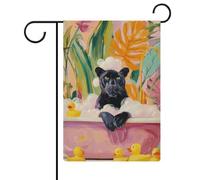 Bandiera da giardino con pantera in una vasca da bagno, in tela da imballaggio su entrambi i lati, 32 x 47 cm