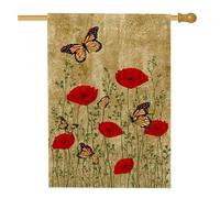 Bandiera da giardino con papaveri e farfalle, decorazione floreale rossa per la casa e il giardino, decorazione per esterni in iuta su entrambi i lati, 71 x 101 cm