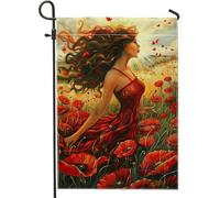 Bandiera da giardino con papaveri estivi, bandiera floreale rossa da donna, decorazione per la casa, bandiera su entrambi i lati, in iuta, decorazione per esterni, 30,5 x 45,7 cm