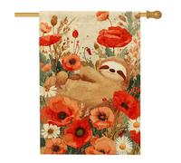 Bandiera da giardino con papavero bradipo primaverile e estivo, decorazione floreale per la casa, decorazione per la casa, in iuta su entrambi i lati, decorazione per prato all'aperto, 71 x 101 cm