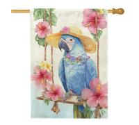 Bandiera da giardino con pappagallo blu tropicale, striscione floreale con ibisco per la casa, bandiera su entrambi i lati per cortile per la decorazione estiva all'aperto del prato 71 x 101 cm