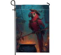 Bandiera da giardino con pappagallo pirata di Halloween, striscione decorativo per la casa colorato rosso, bandiera da cortile in iuta su entrambi i lati, per decorazione esterna del prato, 30,5 x