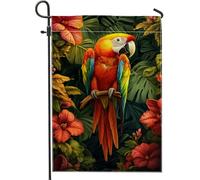 Bandiera da giardino con pappagallo tropicale vivace, striscione decorativo colorato per esterni, bandiera floreale su entrambi i lati, ornamento estivo per prato 30,5 x 45,7 cm