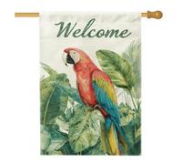 Bandiera da giardino con paradiso tropicale, ara rossa, foglie verdi, decorazione per la casa e il giardino, bandiera da giardino in tessuto su entrambi i lati, decorazione estiva per esterni, 71 x