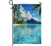 Bandiera da giardino con paradiso tropicale, blu oceano acqua spiaggia palme, bandiere estive per la casa, decorazione su entrambi i lati del prato del cortile 30,5 x 45,7 cm