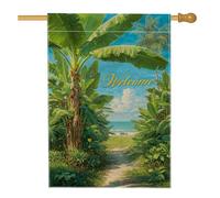 Bandiera da giardino con paradiso tropicale, lussureggiante foglia di palma verde, decorazione per la casa, bandiera su entrambi i lati in iuta per cortile, decorazione stagionale per esterni, 71 x