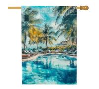Bandiera da giardino con paradiso tropicale, palme blu a bordo piscina, decorazione per esterni, striscione estivo su entrambi i lati, decorazione per la casa e il prato per feste di vacanza, 71 x 101