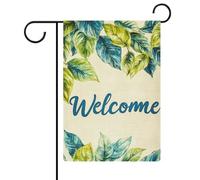 Bandiera da giardino con parole di benvenuto e piante verdi, bandiera per esterni per case e cortili, bandiera su entrambi i lati, 30,5 x 45,7 cm