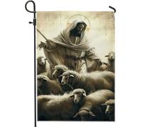 Bandiera da giardino con pastore religioso, Gesù beige con pecora, mantello pasquale primaverile decorazione per esterni, bandiera su entrambi i lati in iuta per prato 30,5 x 45,7 cm