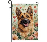 Bandiera da giardino con pastore tedesco primaverile ed estate, motivo floreale con cuore animale, striscione per esterni, decorazione da cortile su entrambi i lati, per feste di vacanza, prato, 30,5