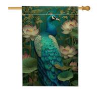 Bandiera da giardino con pavone e ninfea, bandiera blu acqua floreale primavera estate stile natura, bandiera decorativa su entrambi i lati per esterni per feste di vacanza 71 x 101 cm