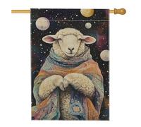Bandiera da giardino con pecore autunnali e invernali, striscione decorativo lunare con paesaggio stellare cosmico, bandiera a doppia faccia per esterni stagionale per cortile, decorazione per prato