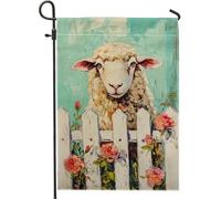 Bandiera da giardino con pecore carine, striscione decorativo floreale con animali pelosi bianchi, decorazione per la casa, decorazione per cortile all'aperto primaverile ed estate, cartello da