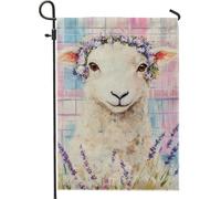 Bandiera da giardino con pecore floreali primaverili ed estive, agnello bianco con corona di fiori, striscione decorativo per la casa, bandiera da cortile su entrambi i lati per la decorazione del
