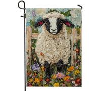 Bandiera da giardino con pecore floreali primaverili, fiori colorati, decorazione per la casa e il giardino, bandiera da giardino in iuta su entrambi i lati, decorazione per esterni, 30,5 x 45,7 cm