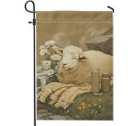 Bandiera da giardino con pecore primaverili ed estive, beige pastorale agnello floreale decorazione per esterni, bandiera su entrambi i lati per prato in iuta per la decorazione della casa, 30,5 x