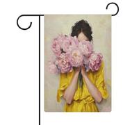 Bandiera da giardino con peonie rosa e gialle, da donna, in iuta su entrambi i lati, 30,5 x 45,7 cm