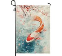 Bandiera da giardino con pesci carpa primaverili e estivi, decorazione per stagno rosso e bianco, striscione decorativo per la casa, bandiera da cortile in tessuto su entrambi i lati, accenti
