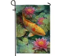 Bandiera da giardino con pesci carpa primaverili ed estivi, bandiera decorativa floreale per esterni, bandiera da giardino in iuta su entrambi i lati, per la decorazione del prato domestico 30,5 x