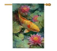 Bandiera da giardino con pesci carpa primaverili ed estivi, bandiera decorativa floreale per esterni con ninfee gialle, bandiera da giardino in iuta su entrambi i lati, per la decorazione del prato