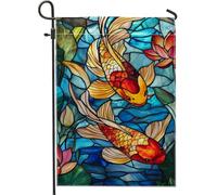 Bandiera da giardino con pesci carpa primaverili ed estivi, bandiera decorativa per esterni in stile vetro colorato su entrambi i lati, per la decorazione della casa e del giardino, 30,5 x 45,7 cm