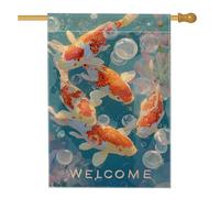 Bandiera da giardino con pesci carpa primaverili ed estivi, striscione di benvenuto con bolle d'acqua blu, decorazione per esterni su entrambi i lati, per casa e prato, 71 x 101 cm