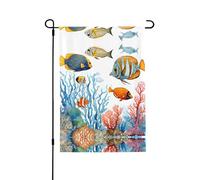 Bandiera da giardino con pesci colorati in mare su entrambi i lati, 71 x 101,6 cm (leggera), vivace stampa su tutta la superficie, decorazione per cortile, giardino, terrazza o portico