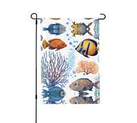 Bandiera da giardino con pesci colorati in mare su entrambi i lati, 71 x 101,6 cm (leggera), vivace stampa su tutta la superficie, decorazione per cortile, giardino, terrazza o portico