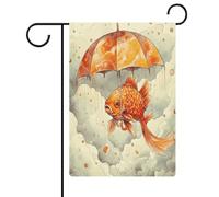 Bandiera da giardino con pesci sotto l'ombrello, bandiera da giardino su entrambi i lati, per esterni, benvenuto, festività, per feste, vacanze, esterni, portico, decorazione per la casa, 32 x 47 cm